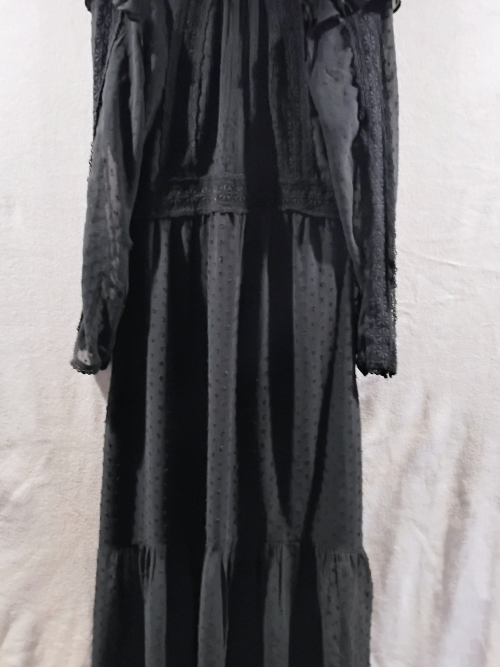 2/$15 Topshop Black Maxi Dress with Swiss Dot and Lace Details - Picture 2 of 2